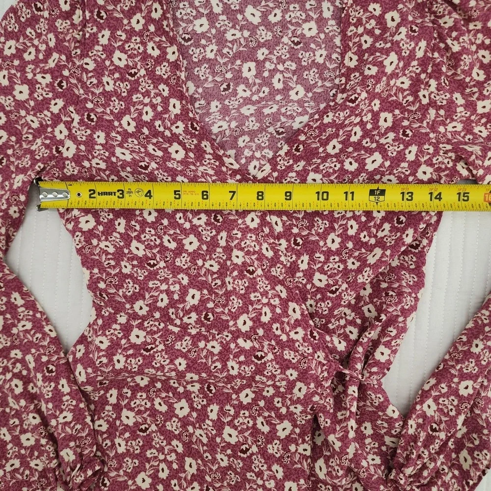 Elodie Floral Print Long Sleeve‎ Mini Wrap Dress Burgundy Size 8